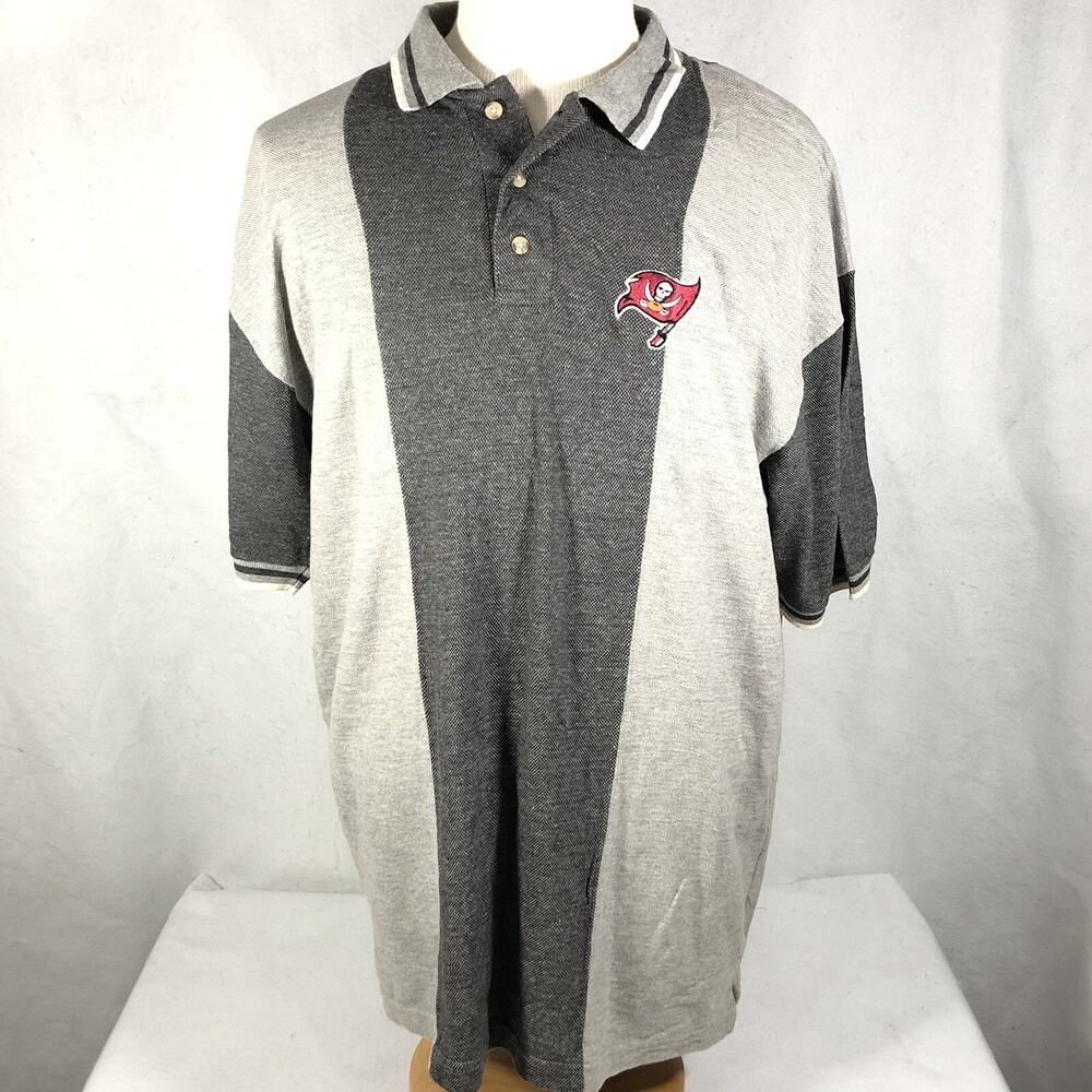 Tampa Bay Buccaneers Polo Shirt Men's XL Gray Striped 3 Button